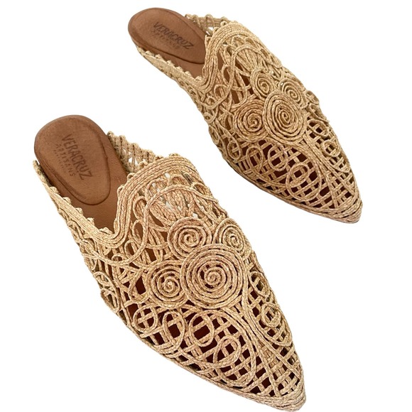 Sundance Shoes - Sundance Veracruz Vintage Lace Mules Pointed Toe Raffia Artisans Dama Raffia